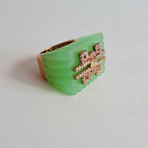 Angelique De Paris Green Resin Rectangular Ring Size 7 - Picture 4 of 16